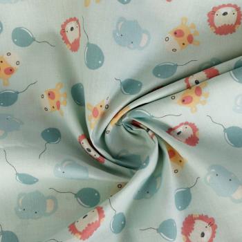 Preview: Baumwolldruck Tiger, Elefant, Giraffe mit Luftballons auf Mint